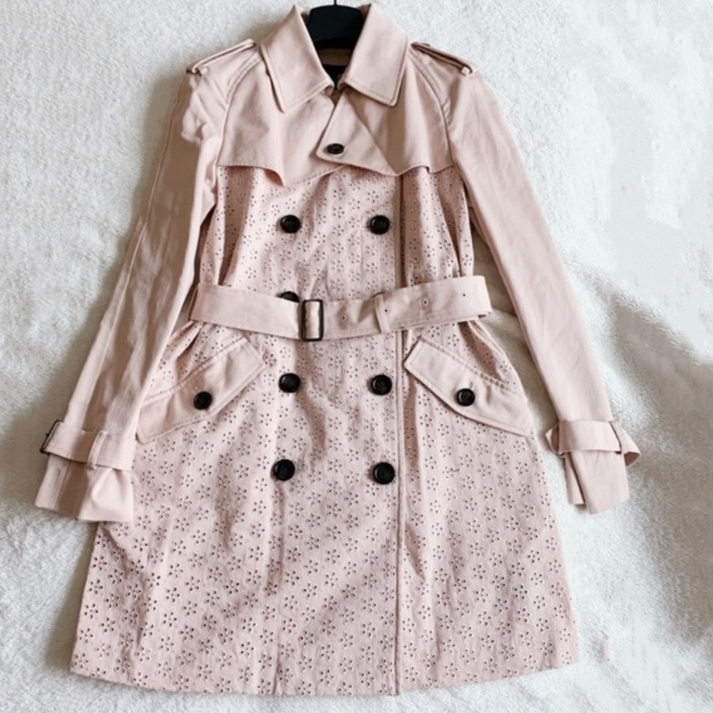 Coach (M) Eyelet Cotton Trench Coat Blush Pink Y2K